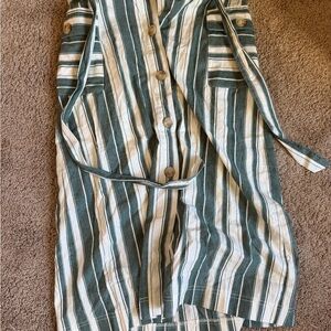 Hem & Thread Green and White Striped Midi Skirt